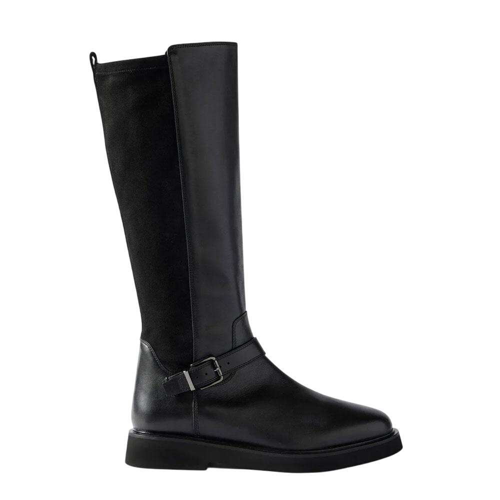 Mint Velvet Anya Black Leather Knee High Biker Boots